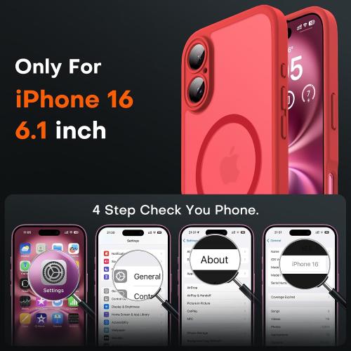 TOCOL Magnetic for 16 Red Case, Upgraded Full Camera Protection, Compatible with Magsafe, Drop Protection, Translucent Matte Back Bumper Phone Cover 6.1-Inch (Red)