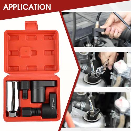 5PCS O2 Oxygen Sensor Socket Set, 3/8 in Drive, 7/8 in (22mm), Premium Removal Tool with Thread Chasers & Offset Wrenches, Heavy-Duty Automotive Kit for Easy Installation & Repair