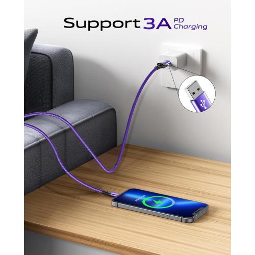 USB A to USB C Cable 60W Fast Charging 6FT, 2Pack USB C Cable for CarPlay | Durable Braided USB to USB C Charger Cord iPhone USB C Cable for iPhone 17 16 15 Pro Max, Samsung Galaxy S26 and More-Purple