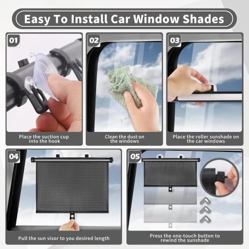 Sfee Car Window Shade for Side Windows, 2 Pack Sun Shade Retractable for Car Blocks Heat and UV Rays Glare Protection Roller Sunshade Visor for Baby, Kids, Pets, Passengers