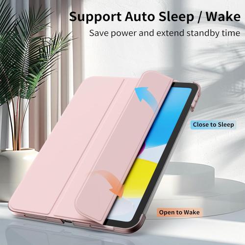 Case for iPad (A16) 11th/10th Generation (11/10.9 Inch, 2025/2022) Without Pencil Holder, Slim Hard PC Translucent Back Shell Protective Cover, Smart Trifold Stand & Auto Sleep/Wake, Pink