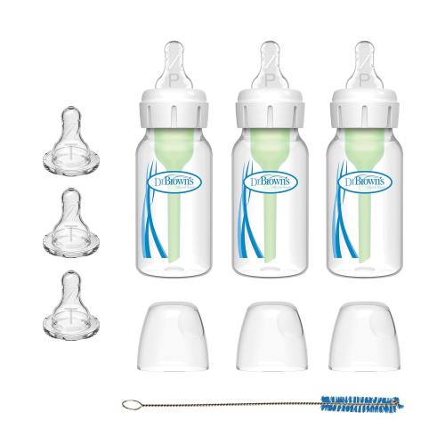Dr. Brown's Preemie Flow Bottle Set, Anti-Colic Options  Baby Bottles with Preemie Flow and Level T Nipples, 4oz/120mL, 0m  – 3 Pack