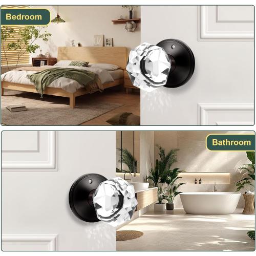 1 Pack Clear Crystal Door Knob, Inspired Decorative Oil Rubbed Bronze Door Knobs for Interior Doors, Unique Fancy Glass Privacy Door Knobs for Bedrooms and Bathrooms