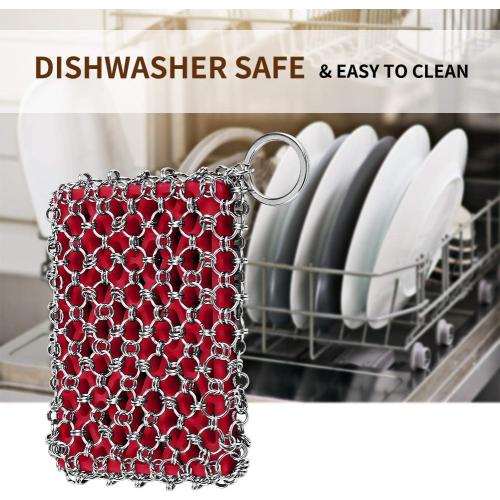 Herda 316L Cast Iron Scrubber Cleaner, Large Cast Iron Chain Mail Scrubber - Chainmail Scrubber Sponge - Metal Skillet Scrubbing, Wok, Dutch Oven Cleaning Kit