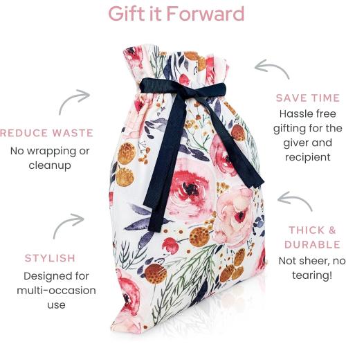 Gather & Knot Drawstring Gift Bags | 16 Medium | Premium Canvas | Reusable Fabric Wrap for Mother's Day, Weddings, Bridesmaids, Birthdays - All Occasion | Pink Floral