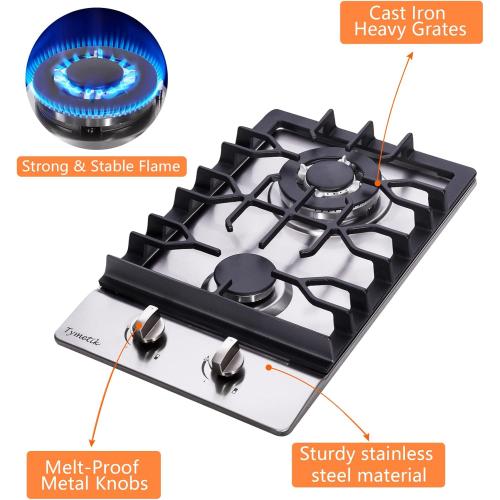 Gas Cooktop 12 Inch, 2 Burners Gas Stovetop Built-in Stainless Steel Gas Stove Dual Fuel LPG/NG Convertible Gas Hob for RVs, Apartments, Outdoor