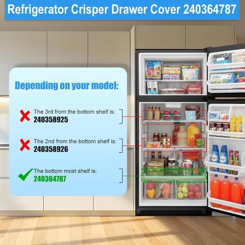 UPGRADED 240364787 Refrigerator Crisper Drawer Cover Frame Compatible with Frigidaire Crisper Drawer Replacement, Crisper Pan Cover Unit AP4432913, 240364794, FFTR1821TS0, FFTR1814TWB Crisper Drawer