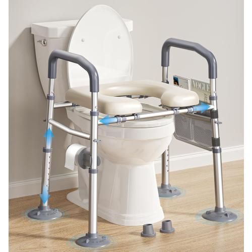 Raised Toilet Seat with Handles, Width & Height Adjustable Toilet Seat Risers for Seniors, Heavy Duty 400lbs Elevated Toilet Seat for Elderly, Pregnant, Handicap, Fit Any Toilet