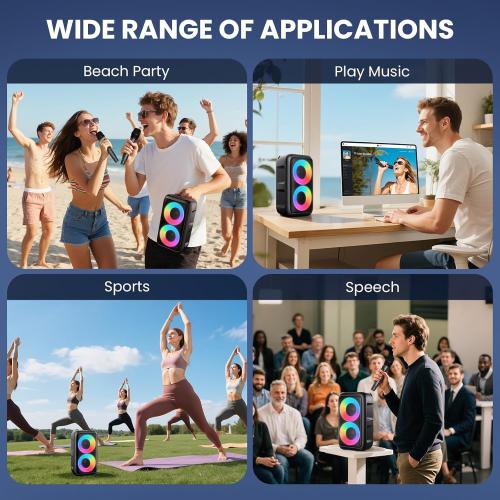 Bluetooth Speaker with 2 Wireless Microphones - Big Party Speaker for Adults Kids Karaoke with Lights - Portable Rechargeable Floorstanding Speakers Support TWS/AUX/USB/TF Card for Home Party Gift