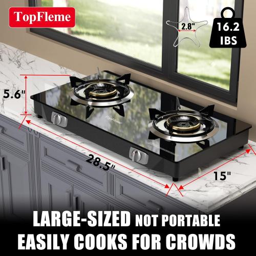 2 Burner Propane Stove 27,200 BTU High-Efficiency Tempered Glass Auto-Ignition Gas Burner Stove Top with CSA Hose for Outdoor RV Camping Emergency Cooking