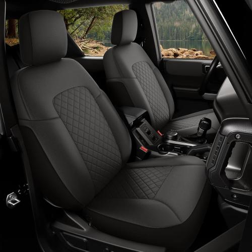 GIANT PANDA Full Set Car Seat Covers Custom Fit Ford Bronco 4 Door 2021 2022 2023 2024 2025 Base, Big Bend,Black Diamond,Outer Banks,Badlands,Wildtrak,Heritage with Rear Cup Holder,Faux Leather(Black)