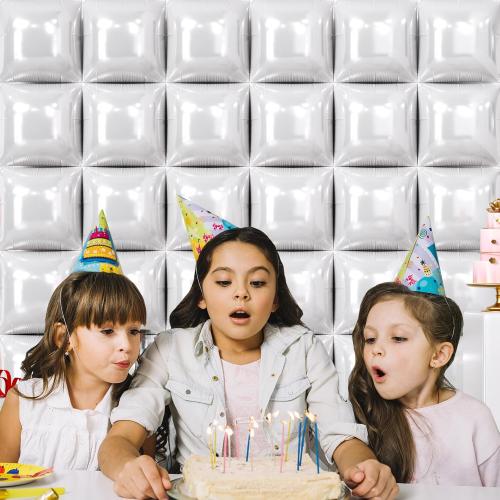 NISOCY 36PCS White Square Foil Balloons Wall Backdrop Double Sided Pearl White Balloons Tunnel Arch Kit for Birthday Wedding Engagement Bridal Baby Shower Party Decoration