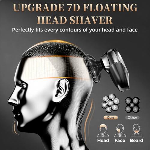 Ufree 7D Rotating Head Shaver for Bald Men, Magnetic Detachable Head Shaver, IPX7 Waterproof Wet or Dry Electric Razor for Men, LED Display Rechargeable Shaving with Type-C Charge, Mens Gifts