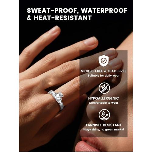 Bestyle 925 Sterling Silver Ring for Women, Minimalist Claddagh Ring Celtic Knot Ring for Women, Irish Promise Wedding Band, Gold/Rose Gold Vermeil Women Band Ring, Stackable, Gift for Her