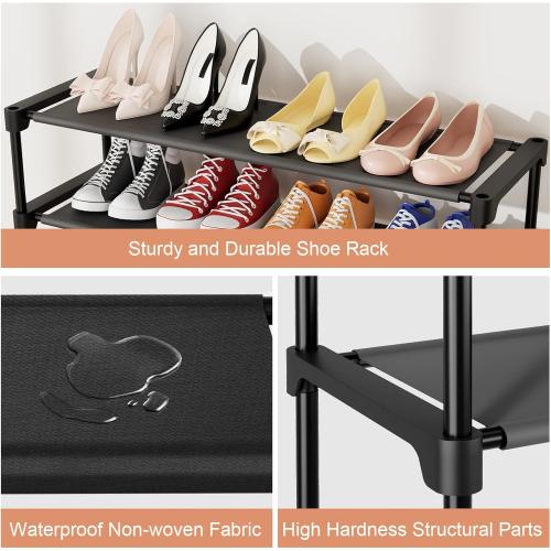 32.3 Widening Design Shoe Rack for Closet 16 Pairs Small Spaces Non-Woven 3 Tier Shoe Organizer Stackable Metal Shoe Shelf for Entryway, Bedroom