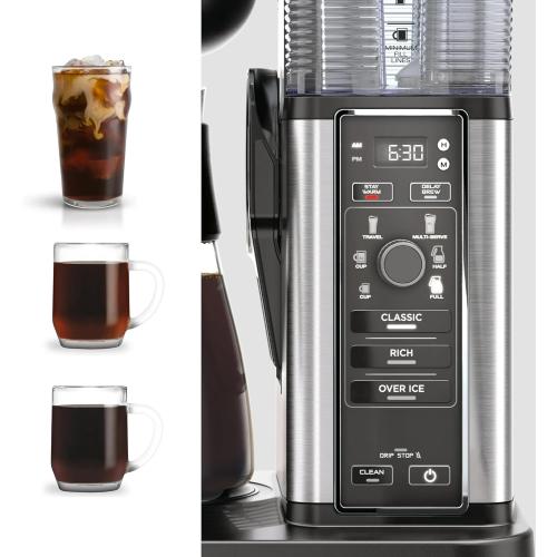 Ninja 10 Cup Drip Coffee Maker, Hot & Iced Coffee Machine, Stainless Steel, Glass Carafe, Programmable, with Advanced Brewing Technology for Iced Coffee, Single Serve and Brew Strength Options - CM300