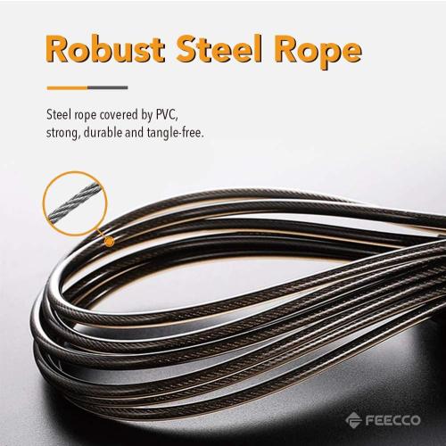 Black FEECCO 1/2 lb Weighted Jump Rope for Boxing, Cardio, Crossfit Workout, Range Adjustable Length Steel Ropes with Ball Bearings and Metal Handles, Suitable for Men and Women