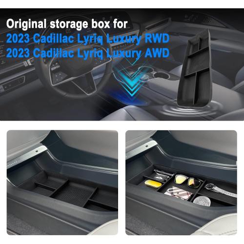 SHAOHAO for 2025 2026 Cadillac Lyriq Under Console Organizer for 2023 2024 2025 2026 Cadillac Lyriq Accessories (Tech, Luxury, Sport) Lower Organizer Tray Space Expand Storage Insert Box Easy Removal