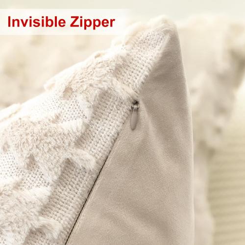 OTOSTAR Set of 2 Soft Plush Short Wool Velvet Decorative Throw Pillow Covers Square Luxury Style Cushion Case Pillow Shell for Sofa Bedroom Christmas Tree Cream Beige, 22x22 Inch