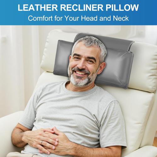 Leather Recliner Pillow, Adjustable Neck & Head Support Pillow, Pu Leather Non-Slip Headrest for Recliner Chair, Couch, Office Chair, Sofa