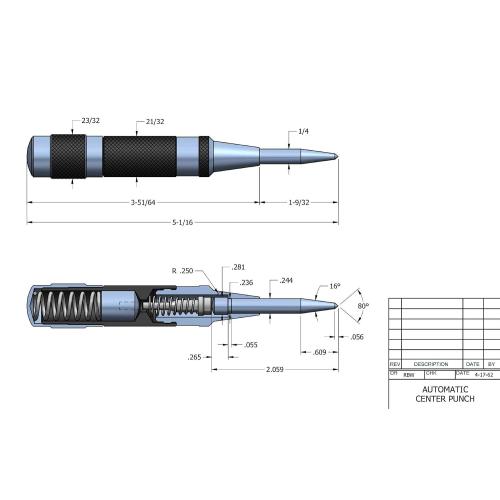 Starrett Steel Automatic Center Punch with Adjustable Stroke - 5-1/4 Length, 11/16 Punch Diameter, Lightweight, Knurled Steel Handle - 18C