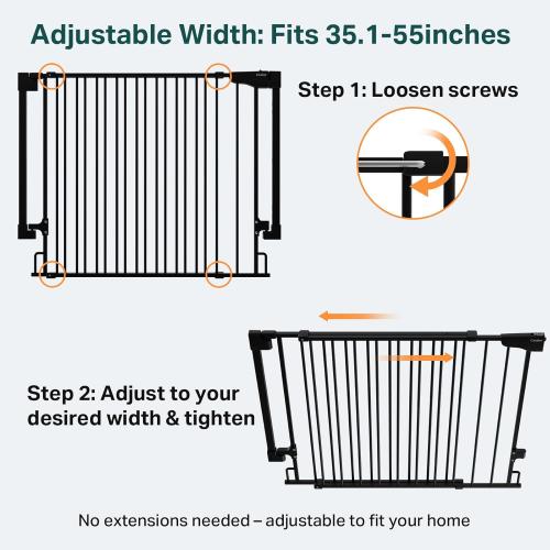 Cumbor 35.1–55 No Bottom Bar Baby Gate for Stairs, 2-in-1 Auto Close Dog Gate Indoor, Hardware Mounted Wide Pet Gate for Doorways with Large Walk Thru Door, Child-Proof Safety Gate for Kids (Black)