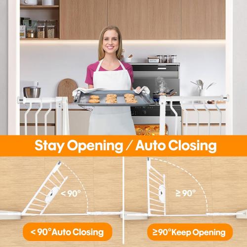 Baby Gate with Cat Door for Stairs - Baby Gate with Pet Door Auto Close 29.5-48.5 Safety Metal Dog Gate for Door Ways/Stairs/House/Walk Through with Includes 2 Extension Pieces and 4 Wall Cups