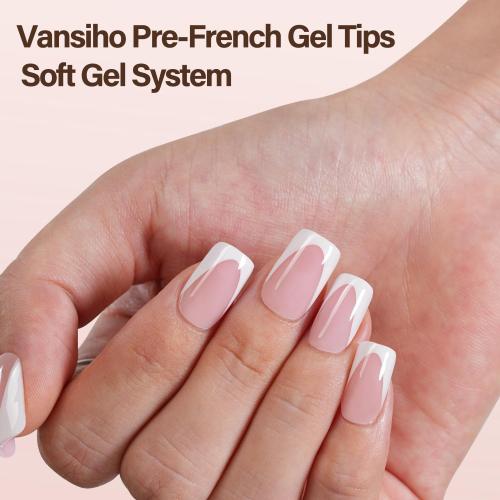 Vansiho Deep French Gel Nail Tips, 150Pcs Short Square Nail Tips, Pink Soft Gel French Tips Press on Nails, Fake Nails for Nail Art DIY 15 Sizes