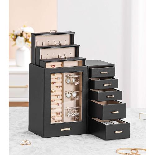 Homde Large Jewelry Box/Organizer/Case with Glass Window, Drawers for Necklaces Earrings Rings Bracelets Watches Gift for Women Girls