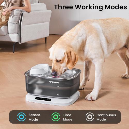 PET Marvel Wireless Quiet Pet Water Fountain, 7L/1.8Gal/230oz Large Water Reserve for Dogs & Cats, Stainless Steel Drinking Bowl, Battery or Plug-in Use, Designed for Short Trips & Backup Use, F2 V2