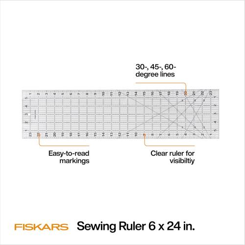 Fiskars Sewing Ruler (6x 24) - Sewing and Quilting Ruler with Gridlines - Arts and Craft Supplies - Clear/Black