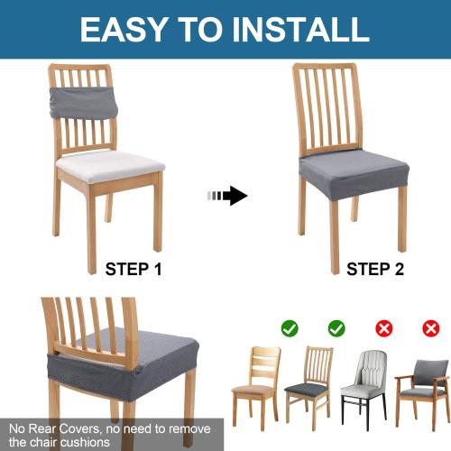 Smiry Waterproof Seat Covers for Dining Room Chairs Set of 4, Stretch Jacquard Removable Washable Chair Seat Slipcovers Protector, No Rear Covers, Grey