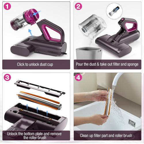 Mattress Vacuum Cleaner, 17Kpa 650W Bed Vacuum Cleaner, 273nm UV-C Light & Ultrasonic 145°F Heating, 80000 RPM/Min Brushroll Rotation, Wide Suction Port for Pillows Cribs Sofa, Black Corded