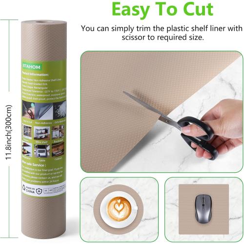 Shelf Liner Non Adhensive,Kitchen Cabinet Drawer Mat Beige 11.8× 59
