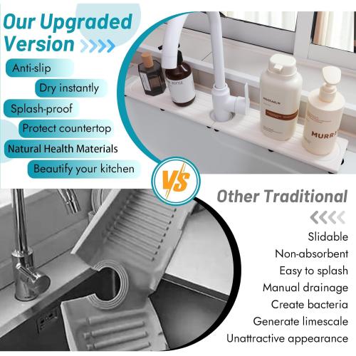 Fast Drying Stone Faucet Mat for Kitchen Sink with Raised Feet, Water Absorbent Diatomite Stone Sink Tray, Faucet Sink Splash Guard, Prevents Moisture Buildup, Durable Protector for Bathroom Counter