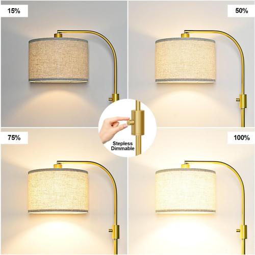 Nintiue Upgraded Modern Arc Dimmable Tall Standing Floor Lamp with Linen Shade, 1200 Lumens LED Bulb Included, for Living & Reading Room, Bedroom, Office & Nursery, Gold