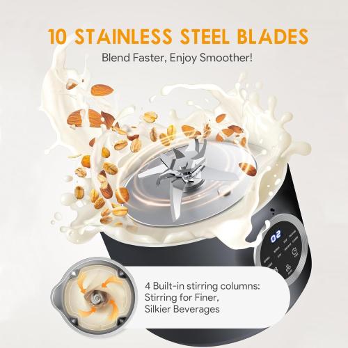 40oz Nut Milk Maker Machine, 10 in 1 Automatic Soy Milk Maker for Homemade Almond, Oat, Soup, Plant-Based Soybean Machine with Delay Start/Keep Warm/Boil Water/Self Cleaning/Quiet Blender, Black