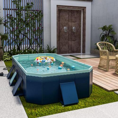Foldable Swimming Pool, Rectangular Above Ground Swimming Pool for Outdoor Family Square Pool with Drain Plug and Drain Hole, Easy to Assemble, Pool for Backyard Dog Pools (3m)