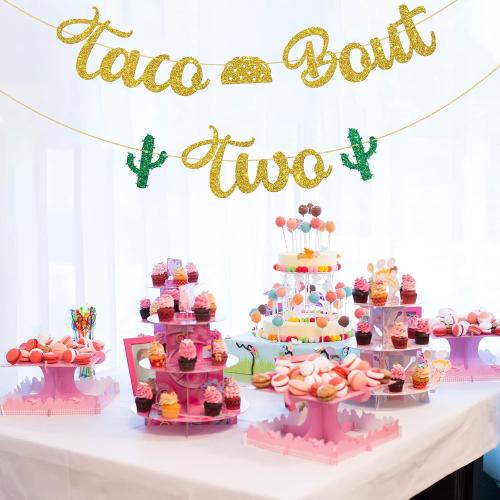 WeBenison Taco Bout Two Banner/Mexican Children 2nd Birthday Banner/Taco Bout Birthday Party Decoration Supplies Gold Glitter