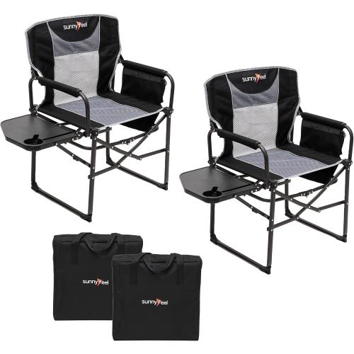 SUNNYFEEL Camping Directors Chair, Heavy Duty,Oversized Portable Folding Chair with Side Table, Pocket for Beach, Fishing,Trip,Picnic,Lawn,Concert Outdoor Foldable Camp Chairs