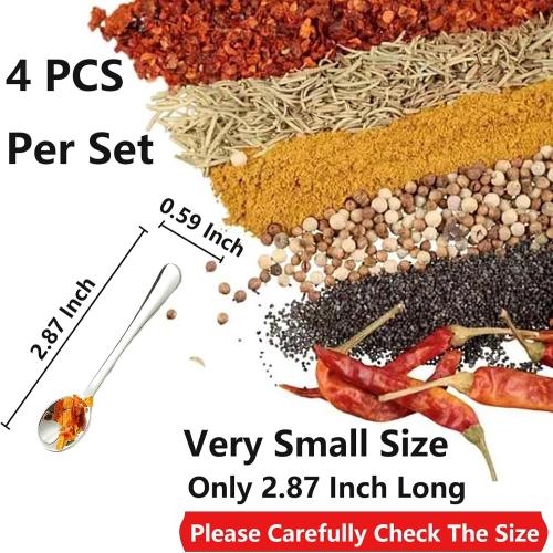 3 Spoons ONLY.   Tiny Stainless Steel Spoons for Spices Jars, Mini Size 2.87, Cute Small Stainless Steel Condiment Spoons for Spices, Salt, Sugar, Pepper, Honey (4 PCS, 2.87, Silver)