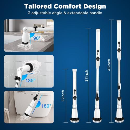 Color Black and White Electric Spin Scrubber, 2024 Upgraded Bathroom Cleaner, Power Shower Cleaning Brush with Extendable Handle & 4 Brush Heads, Dual Speed & USB-C Charging, Shower Scrubber for Bathtub, Tile, and Floor