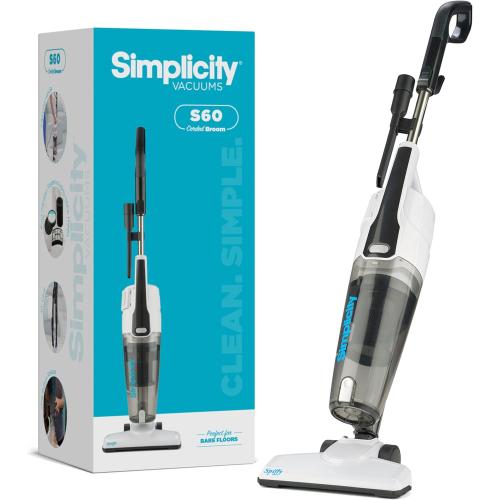 Simplicity Vacuums Corded Stick Vacuum Cleaner - Bagless, Two Speeds, HEPA Filter, Ideal for Hardwood & Tile, S60 Spiffy