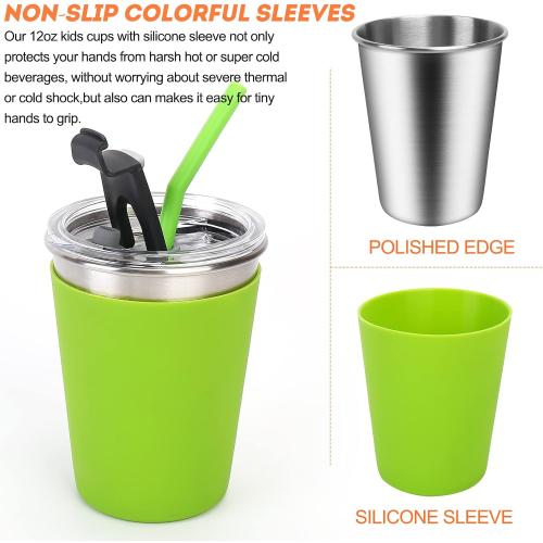 Kids Cups with Lids and Straws, 12oz Kids Tumblers with Straws and Lids Spill Proof Cups for Kid Stainless Steel Sippy Cup for School, Outdoor, 5 Pack