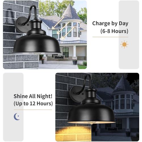 Solar Barn Lights for Outside, Outdoor Wall Lights Solar Powered, Farmhouse Exterior Wall Sconces, Industrial Exterior Lighting Fixture, Rustic Lantern for Garage, Barn, Shed,RZSR007-2
