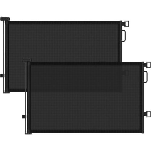 Retractable Baby Gates 2 Pack, 55 Wide Mesh Dog Gate Indoor, 34 Tall Gate for Stairs Doorways Hallways Deck, Child Pet Safety Gate for Indoor Outdoor Home Use, Black