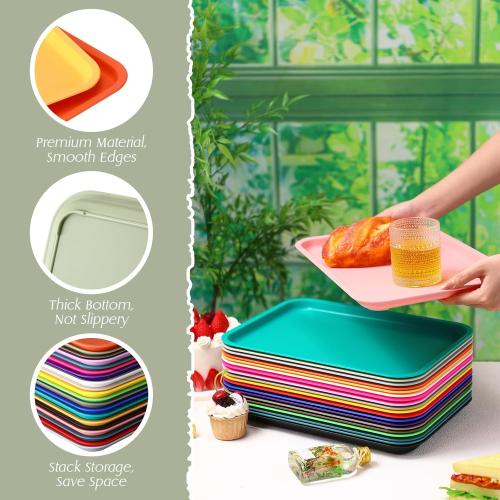 Sintuff ****20 Pcs**** Plastic Art Trays Colorful Fast Food Lunch Trays Bulk Activity Crafts Sensory Serving Organizer for Home, School, Kids, DIY Projects, Painting, Beads(20 Colors,10 x 7 Inch)