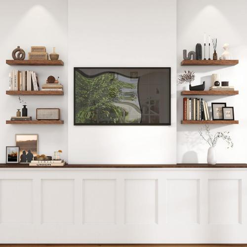 BROWN Heimlove 24 inch Floating Shelves for Wall,9.3 inch deep Brown Bathroom Over Toilet Shelf,Wall Mounted Rustic Wood Shelves for,Bedroom,Living Room,Kitchen,Office Decor Set of 2-Brown