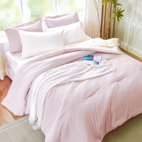 Pink and Cream 5 Piece Set Twin Bedding Set for Girls, Pink and White Reversible Comforter, 5-Piece Soft Bed in a Bag with Comforter, Sheets, Pillowcase & Sham, All Seasons Boho Twin XL Bed Set