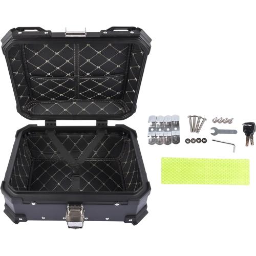 25L Motorcycle Top Case Aluminum Motorcycle Trunk Tour Tail Box with Security Lock for Storage of Luggage Waterproof Motorbike Top Case, black